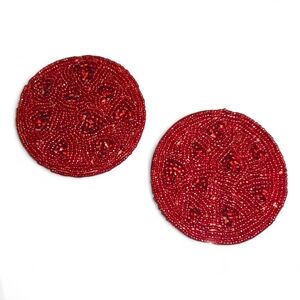 Elegant Red Beaded Heart Coasters -2 pc